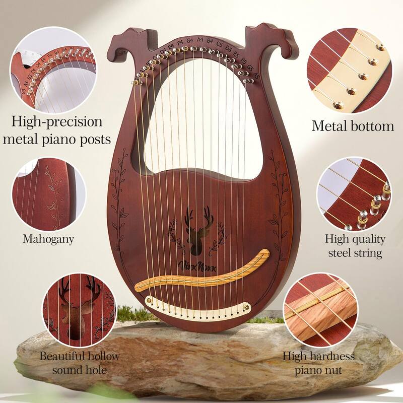 Lyre Harp VixxNoxx Lyre Harp Mogno de 16 cordas com acessórios